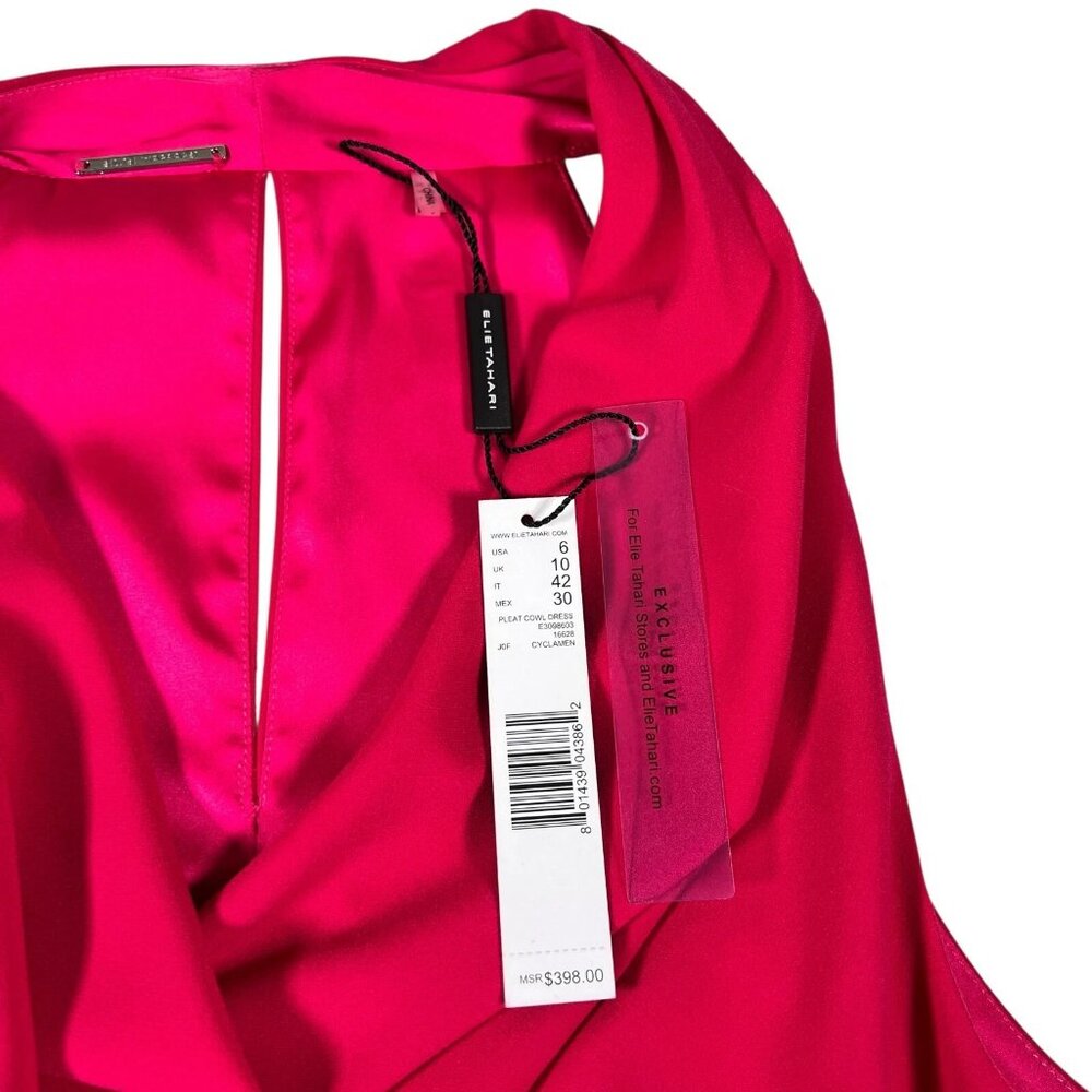 Elie Tahari Collection Womens Pink Fit & Flare Pleated Cowl Neck Dress Size 6 - Picture 14 of 16